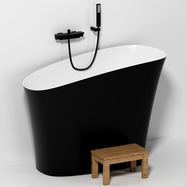 Antique Finish Soaking Oval Bath Stand Alone Modern Bathtub (Stool not Included) Black Tub with Wall Mounted Faucets Clearhalo 'Bathroom Remodel & Bathroom Fixtures' 'Bathtubs' 'Home Improvement' 'home_improvement' 'home_improvement_bathtubs' 'Showers & Bathtubs' 7194743
