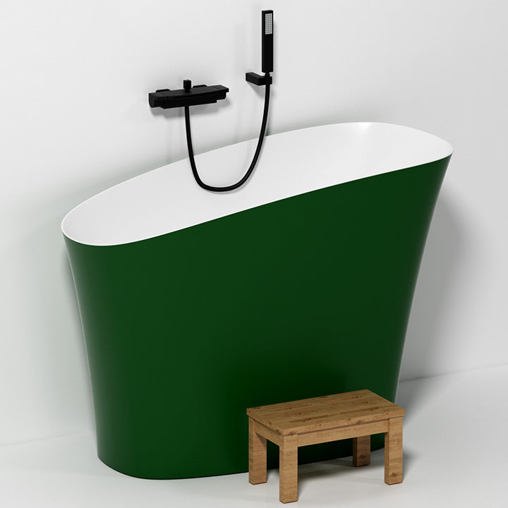 Antique Finish Soaking Oval Bath Stand Alone Modern Bathtub (Stool not Included) Green Tub with Wall Mounted Faucets Clearhalo 'Bathroom Remodel & Bathroom Fixtures' 'Bathtubs' 'Home Improvement' 'home_improvement' 'home_improvement_bathtubs' 'Showers & Bathtubs' 7194751