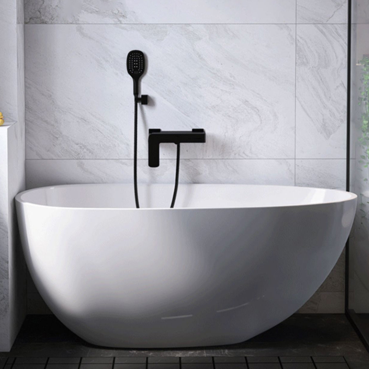 Antique Finish Soaking Bathtub Back to Wall Oval Modern Bath Tub 63"L x 31"W x 23"H Tub with Wall Mounted Faucets Clearhalo 'Bathroom Remodel & Bathroom Fixtures' 'Bathtubs' 'Home Improvement' 'home_improvement' 'home_improvement_bathtubs' 'Showers & Bathtubs' 7194785