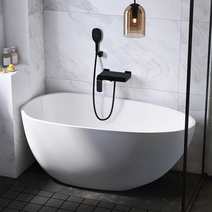 Antique Finish Soaking Bathtub Back to Wall Oval Modern Bath Tub 59"L x 30"W x 23"H Tub with Wall Mounted Faucets Clearhalo 'Bathroom Remodel & Bathroom Fixtures' 'Bathtubs' 'Home Improvement' 'home_improvement' 'home_improvement_bathtubs' 'Showers & Bathtubs' 7194788