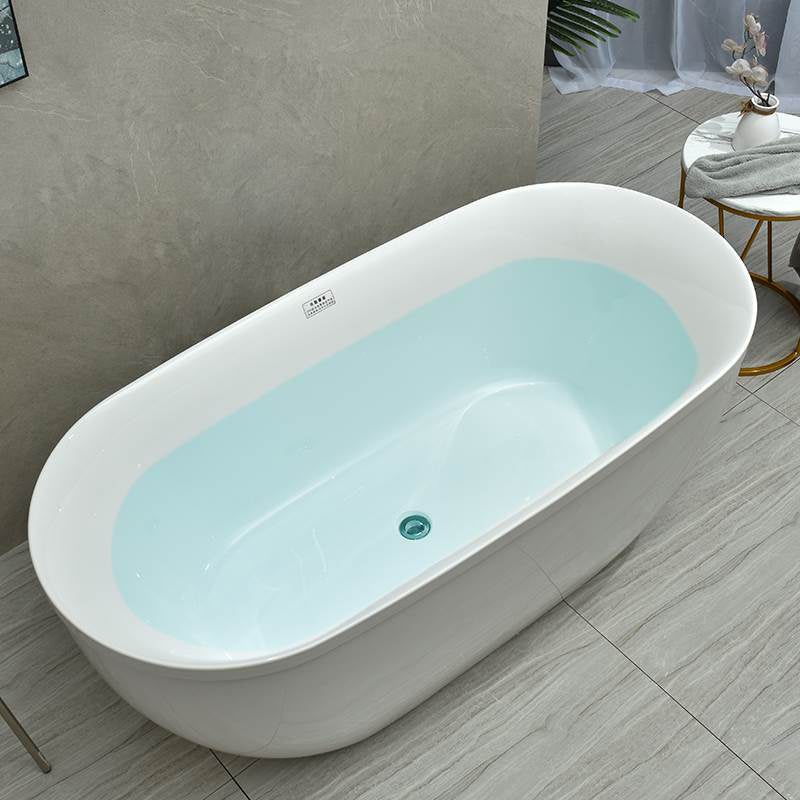 Modern Stand Alone Oval Bath Acrylic Soaking Back to Wall White Bathtub White Tub Clearhalo 'Bathroom Remodel & Bathroom Fixtures' 'Bathtubs' 'Home Improvement' 'home_improvement' 'home_improvement_bathtubs' 'Showers & Bathtubs' 7194841