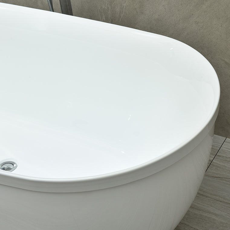 Modern Stand Alone Oval Bath Acrylic Soaking Back to Wall White Bathtub Clearhalo 'Bathroom Remodel & Bathroom Fixtures' 'Bathtubs' 'Home Improvement' 'home_improvement' 'home_improvement_bathtubs' 'Showers & Bathtubs' 7194849