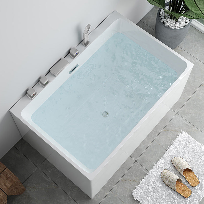 Modern Rectangular White Bath Freestanding Acrylic Soaking Bathtub Tub with Silver 5-Piece Set Clearhalo 'Bathroom Remodel & Bathroom Fixtures' 'Bathtubs' 'Home Improvement' 'home_improvement' 'home_improvement_bathtubs' 'Showers & Bathtubs' 7194861