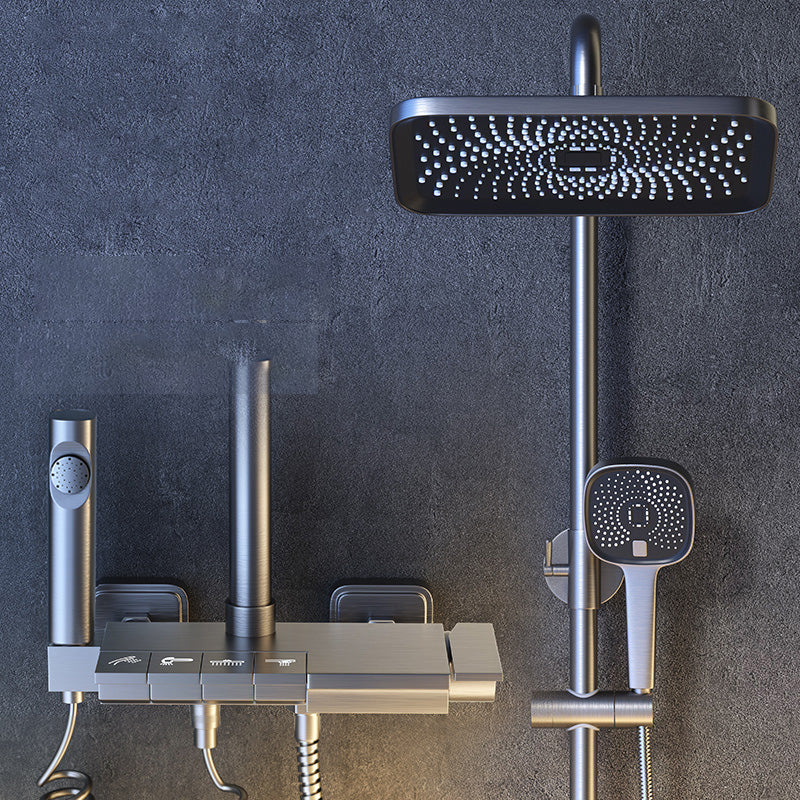 Grey Shower Set Shower Arm Wall Mounted Adjustable Spray Pattern Shower Hose Shower Set Square Temperature Control Digital Display Not Included Clearhalo 'Bathroom Remodel & Bathroom Fixtures' 'Home Improvement' 'home_improvement' 'home_improvement_shower_faucets' 'Shower Faucets & Systems' 'shower_faucets' 'Showers & Bathtubs Plumbing' 'Showers & Bathtubs' 7195138