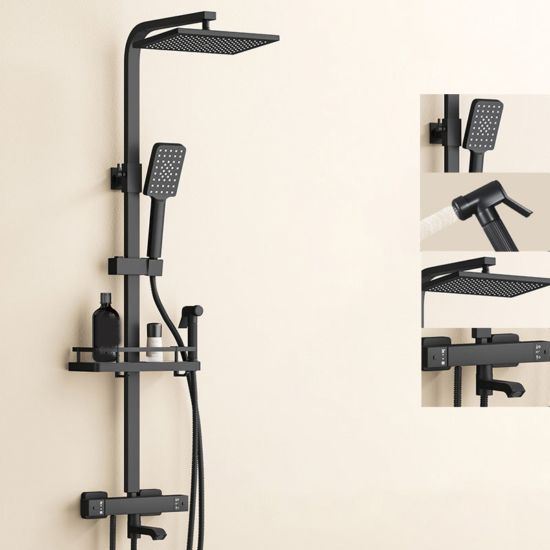 Modern Plain Shower System Thermostatic Slide Bar Included Shower Head Combo Square Four-Mode Hand Spray Thermostatic Clearhalo 'Bathroom Remodel & Bathroom Fixtures' 'Home Improvement' 'home_improvement' 'home_improvement_shower_faucets' 'Shower Faucets & Systems' 'shower_faucets' 'Showers & Bathtubs Plumbing' 'Showers & Bathtubs' 7195203