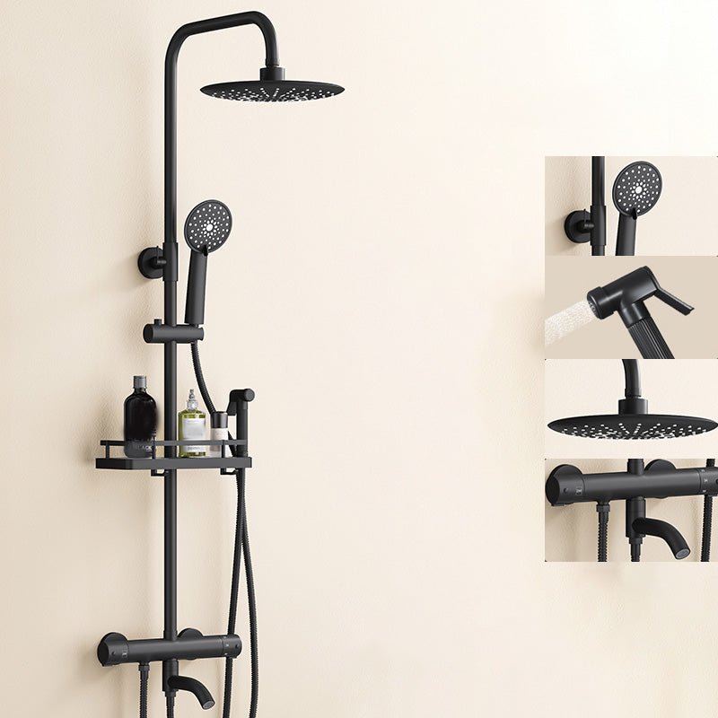 Modern Plain Shower System Thermostatic Slide Bar Included Shower Head Combo Round Four-Mode Hand Spray Thermostatic Clearhalo 'Bathroom Remodel & Bathroom Fixtures' 'Home Improvement' 'home_improvement' 'home_improvement_shower_faucets' 'Shower Faucets & Systems' 'shower_faucets' 'Showers & Bathtubs Plumbing' 'Showers & Bathtubs' 7195205