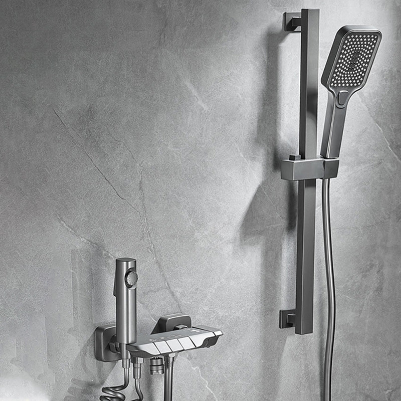 Wall Mount Shower System Grey Adjustable Spray Pattern Lever Handle Shower Hose Shower Set Grey Shower Head Slide Bar Included Clearhalo 'Bathroom Remodel & Bathroom Fixtures' 'Home Improvement' 'home_improvement' 'home_improvement_shower_faucets' 'Shower Faucets & Systems' 'shower_faucets' 'Showers & Bathtubs Plumbing' 'Showers & Bathtubs' 7195214
