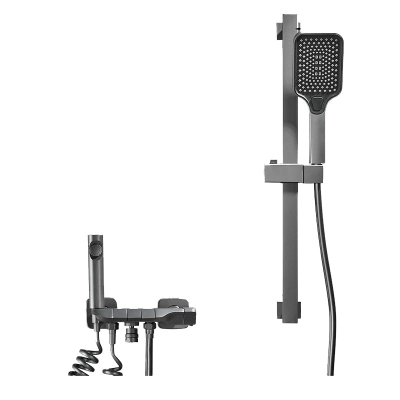 Wall Mount Shower System Grey Adjustable Spray Pattern Lever Handle Shower Hose Shower Set Clearhalo 'Bathroom Remodel & Bathroom Fixtures' 'Home Improvement' 'home_improvement' 'home_improvement_shower_faucets' 'Shower Faucets & Systems' 'shower_faucets' 'Showers & Bathtubs Plumbing' 'Showers & Bathtubs' 7195219