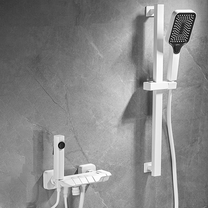 Wall Mount Shower System Grey Adjustable Spray Pattern Lever Handle Shower Hose Shower Set White Shower Head Slide Bar Included Clearhalo 'Bathroom Remodel & Bathroom Fixtures' 'Home Improvement' 'home_improvement' 'home_improvement_shower_faucets' 'Shower Faucets & Systems' 'shower_faucets' 'Showers & Bathtubs Plumbing' 'Showers & Bathtubs' 7195220