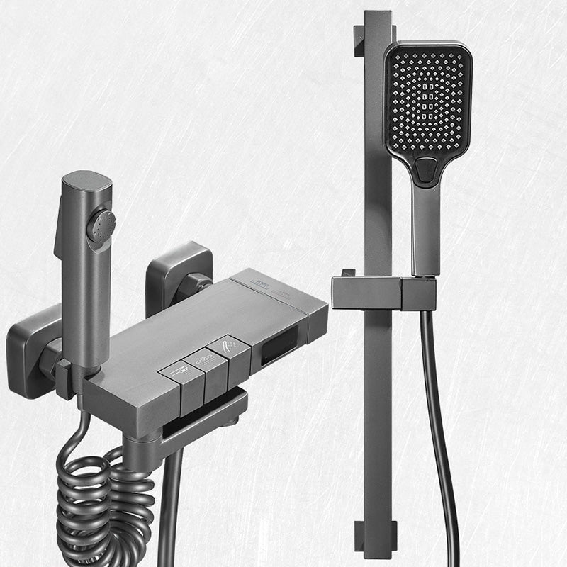 Shower Set Grey Slide Bar Included Wall Mount Lever Handle Swivel Shower System Clearhalo 'Bathroom Remodel & Bathroom Fixtures' 'Home Improvement' 'home_improvement' 'home_improvement_shower_faucets' 'Shower Faucets & Systems' 'shower_faucets' 'Showers & Bathtubs Plumbing' 'Showers & Bathtubs' 7195224