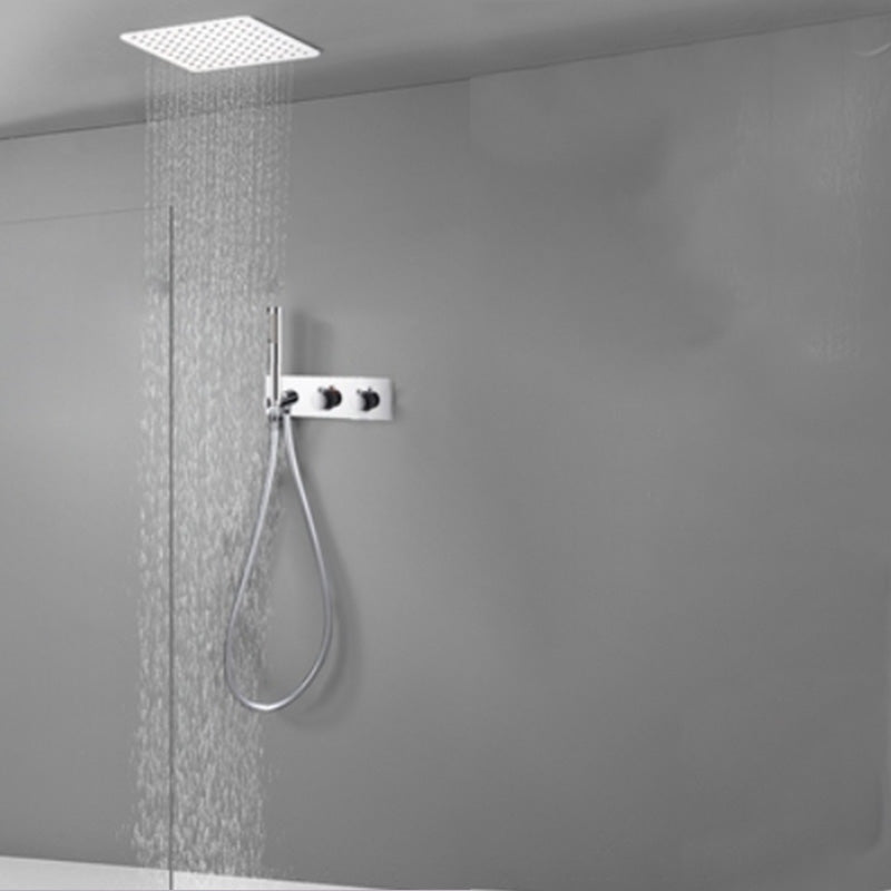 Modern Solid Color Shower Combo Ceiling Mounted Shower System Silver 12"L x 12"W Tap Not Included Clearhalo 'Bathroom Remodel & Bathroom Fixtures' 'Home Improvement' 'home_improvement' 'home_improvement_shower_faucets' 'Shower Faucets & Systems' 'shower_faucets' 'Showers & Bathtubs Plumbing' 'Showers & Bathtubs' 7195269