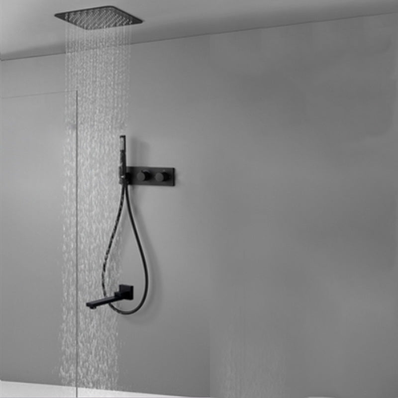 Modern Solid Color Shower Combo Ceiling Mounted Shower System Black 12"L x 12"W Downward Faucet Clearhalo 'Bathroom Remodel & Bathroom Fixtures' 'Home Improvement' 'home_improvement' 'home_improvement_shower_faucets' 'Shower Faucets & Systems' 'shower_faucets' 'Showers & Bathtubs Plumbing' 'Showers & Bathtubs' 7195272