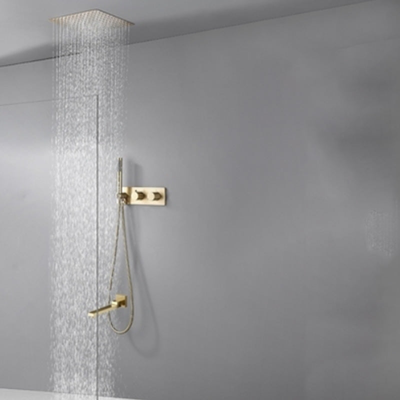 Modern Solid Color Shower Combo Ceiling Mounted Shower System Gold 12"L x 12"W Downward Faucet Clearhalo 'Bathroom Remodel & Bathroom Fixtures' 'Home Improvement' 'home_improvement' 'home_improvement_shower_faucets' 'Shower Faucets & Systems' 'shower_faucets' 'Showers & Bathtubs Plumbing' 'Showers & Bathtubs' 7195274