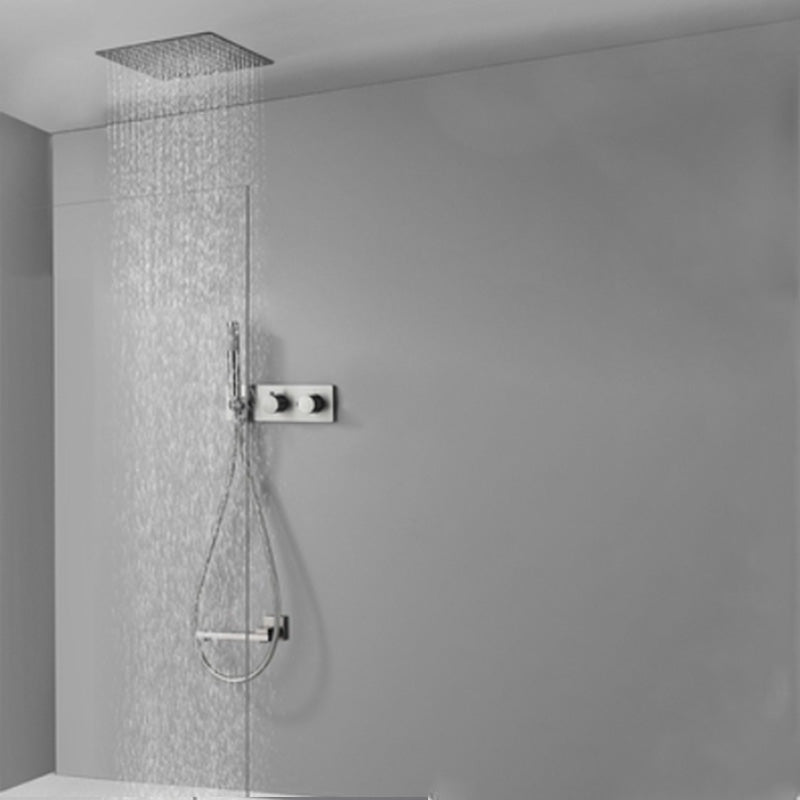 Modern Solid Color Shower Combo Ceiling Mounted Shower System Dark Gray 12"L x 12"W Downward Faucet Clearhalo 'Bathroom Remodel & Bathroom Fixtures' 'Home Improvement' 'home_improvement' 'home_improvement_shower_faucets' 'Shower Faucets & Systems' 'shower_faucets' 'Showers & Bathtubs Plumbing' 'Showers & Bathtubs' 7195276