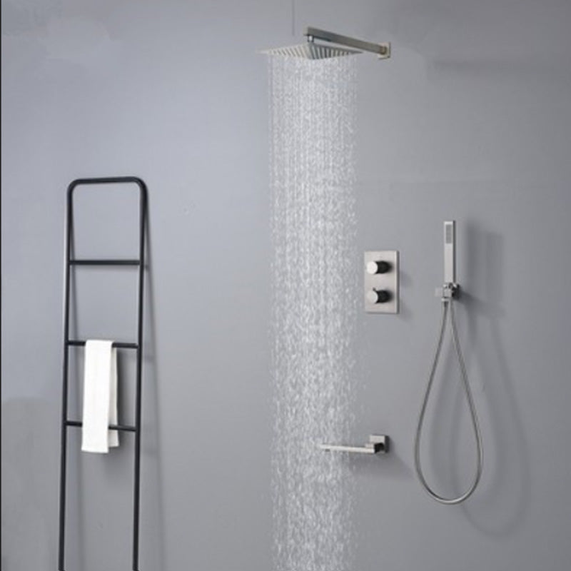 Modern Solid Color Shower Combo Ceiling Mounted Shower System Grey 10"L x 10"W Downward Faucet Clearhalo 'Bathroom Remodel & Bathroom Fixtures' 'Home Improvement' 'home_improvement' 'home_improvement_shower_faucets' 'Shower Faucets & Systems' 'shower_faucets' 'Showers & Bathtubs Plumbing' 'Showers & Bathtubs' 7195280