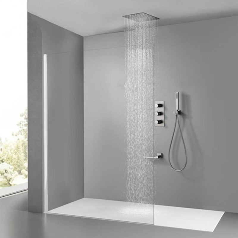 Modern Solid Color Shower Combo Ceiling Mounted Shower System Grey 12"L x 12"W Downward Faucet Clearhalo 'Bathroom Remodel & Bathroom Fixtures' 'Home Improvement' 'home_improvement' 'home_improvement_shower_faucets' 'Shower Faucets & Systems' 'shower_faucets' 'Showers & Bathtubs Plumbing' 'Showers & Bathtubs' 7195282