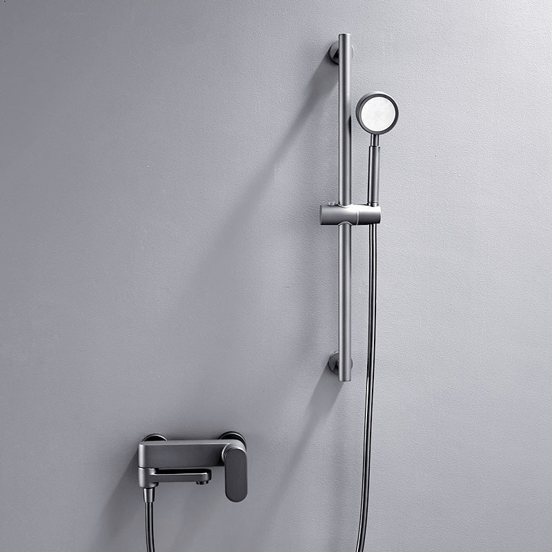 Modern Round Shower Combo Wall Mounted Included Hand Shower and Faucet Grey Temperature Control Spray Gun Not Included Clearhalo 'Bathroom Remodel & Bathroom Fixtures' 'Home Improvement' 'home_improvement' 'home_improvement_shower_faucets' 'Shower Faucets & Systems' 'shower_faucets' 'Showers & Bathtubs Plumbing' 'Showers & Bathtubs' 7195322