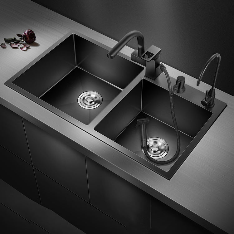 Modern Style Kitchen Sink Stainless Steel Overflow Hole Design Kitchen Double Sink 32"L x 17"W x 8"H Sink with Faucet Robot Water Purification Double Tap Clearhalo 'Home Improvement' 'home_improvement' 'home_improvement_kitchen_sinks' 'Kitchen Remodel & Kitchen Fixtures' 'Kitchen Sinks & Faucet Components' 'Kitchen Sinks' 'kitchen_sinks' 7195367