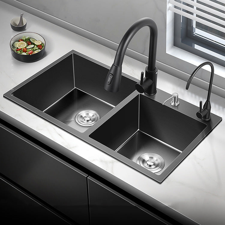 Modern Style Kitchen Sink Stainless Steel Kitchen Double Sink in Black Clearhalo 'Home Improvement' 'home_improvement' 'home_improvement_kitchen_sinks' 'Kitchen Remodel & Kitchen Fixtures' 'Kitchen Sinks & Faucet Components' 'Kitchen Sinks' 'kitchen_sinks' 7195400