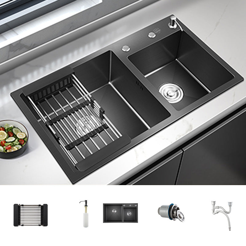 Modern Style Kitchen Sink Stainless Steel Kitchen Double Sink in Black Sink Only None Clearhalo 'Home Improvement' 'home_improvement' 'home_improvement_kitchen_sinks' 'Kitchen Remodel & Kitchen Fixtures' 'Kitchen Sinks & Faucet Components' 'Kitchen Sinks' 'kitchen_sinks' 7195401