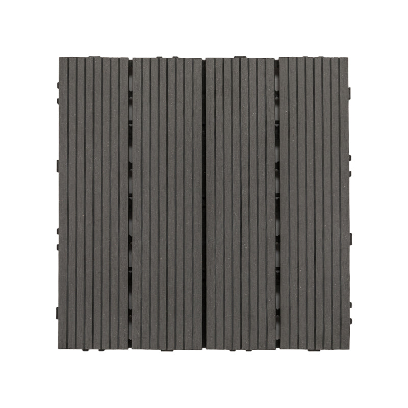 Square Snapping Patio Flooring Tiles Striped Pattern Tile Set Floor Board Black Straight Grain Clearhalo 'Home Improvement' 'home_improvement' 'home_improvement_outdoor_deck_tiles_planks' 'Outdoor Deck Tiles & Planks' 'Outdoor Flooring & Tile' 'Outdoor Remodel' 'outdoor_deck_tiles_planks' 7195677