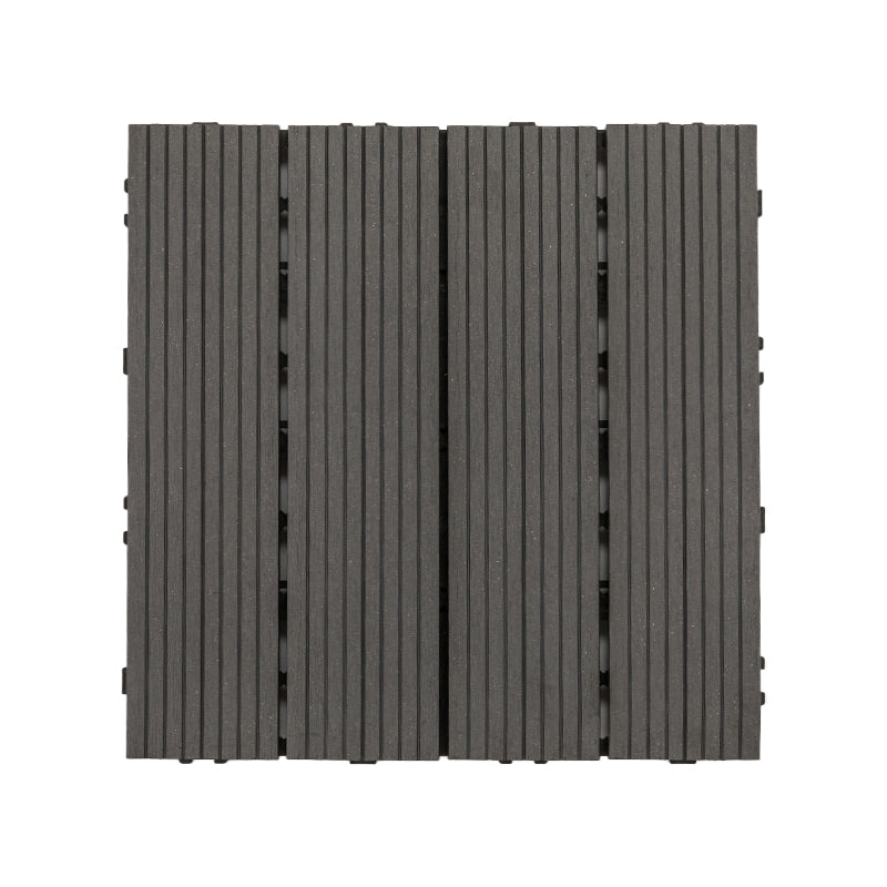 Square Snapping Patio Flooring Tiles Striped Pattern Tile Set Floor Board Black Straight Grain Clearhalo 'Home Improvement' 'home_improvement' 'home_improvement_outdoor_deck_tiles_planks' 'Outdoor Deck Tiles & Planks' 'Outdoor Flooring & Tile' 'Outdoor Remodel' 'outdoor_deck_tiles_planks' 7195677