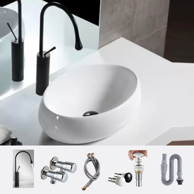 Bathroom Ceramic Sink Round Rod Handle Anti-spill Modern Faucet Sink 19"L x 13"W x 6"H Black Gooseneck Clearhalo 'Bathroom Remodel & Bathroom Fixtures' 'Bathroom Sinks & Faucet Components' 'Bathroom Sinks' 'bathroom_sink' 'Home Improvement' 'home_improvement' 'home_improvement_bathroom_sink' 7196034