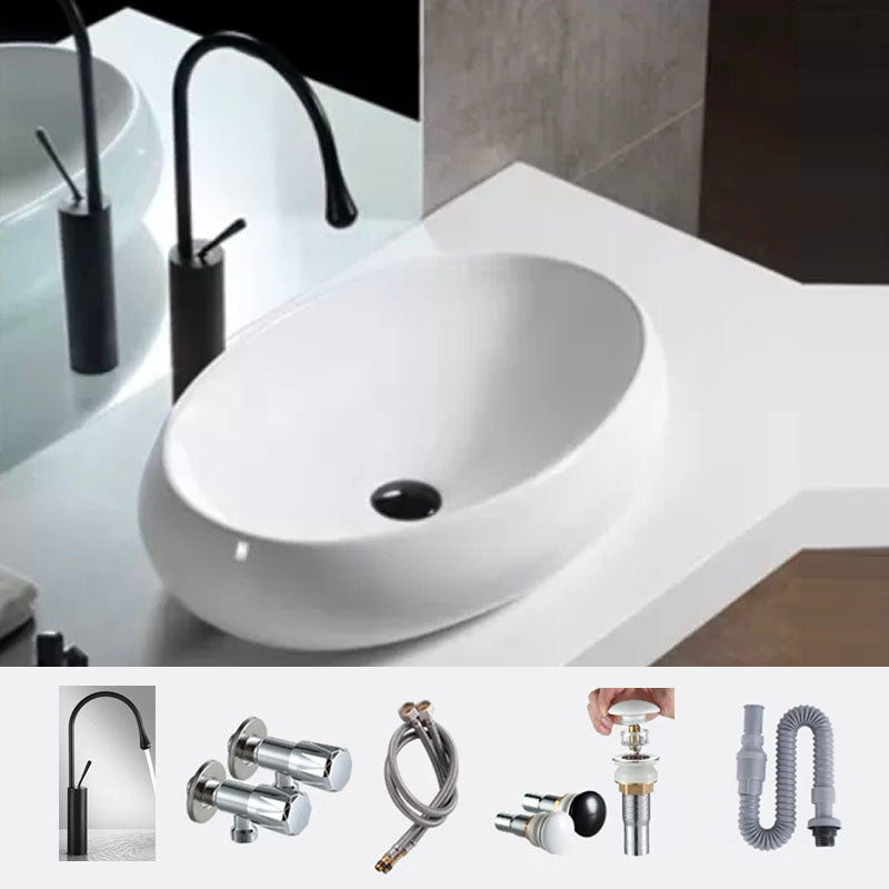 Bathroom Ceramic Sink Round Rod Handle Anti-spill Modern Faucet Sink 24"L x 16"W x 6"H Black Gooseneck Clearhalo 'Bathroom Remodel & Bathroom Fixtures' 'Bathroom Sinks & Faucet Components' 'Bathroom Sinks' 'bathroom_sink' 'Home Improvement' 'home_improvement' 'home_improvement_bathroom_sink' 7196039