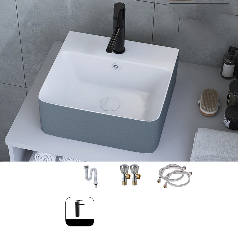 Modern Style Trough Bathroom Sink Rectangle Ceramic Trough Bathroom Sink 15.7"L x 16.5"W x 6.1"H Sink with Faucet Hot and Cold Faucet Clearhalo 'Bathroom Remodel & Bathroom Fixtures' 'Bathroom Sinks & Faucet Components' 'Bathroom Sinks' 'bathroom_sink' 'Home Improvement' 'home_improvement' 'home_improvement_bathroom_sink' 7196068