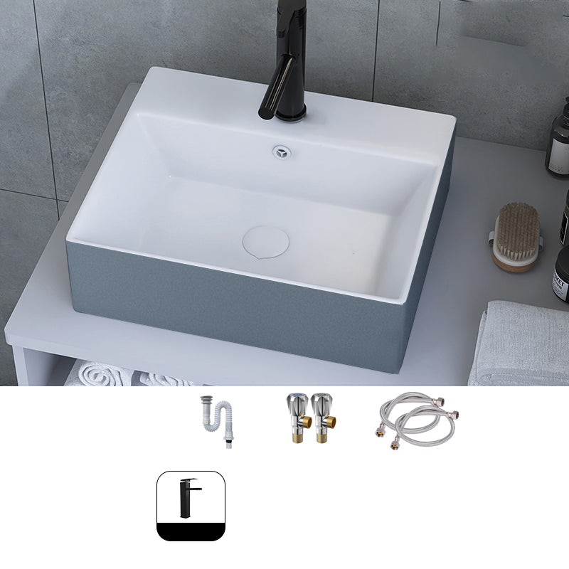 Modern Style Trough Bathroom Sink Rectangle Ceramic Trough Bathroom Sink 20"L x 17"W x 6"H Sink with Faucet Hot and Cold Faucet Clearhalo 'Bathroom Remodel & Bathroom Fixtures' 'Bathroom Sinks & Faucet Components' 'Bathroom Sinks' 'bathroom_sink' 'Home Improvement' 'home_improvement' 'home_improvement_bathroom_sink' 7196073