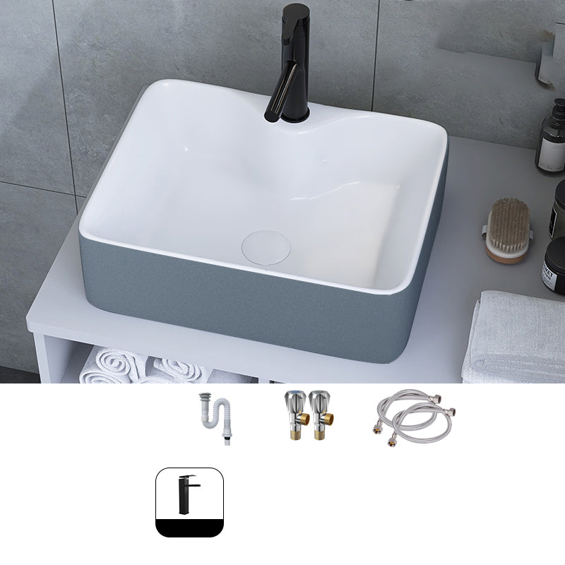 Modern Style Trough Bathroom Sink Rectangle Ceramic Trough Bathroom Sink 16"L x 12"W x 5"H Sink with Faucet Hot and Cold Faucet Clearhalo 'Bathroom Remodel & Bathroom Fixtures' 'Bathroom Sinks & Faucet Components' 'Bathroom Sinks' 'bathroom_sink' 'Home Improvement' 'home_improvement' 'home_improvement_bathroom_sink' 7196076