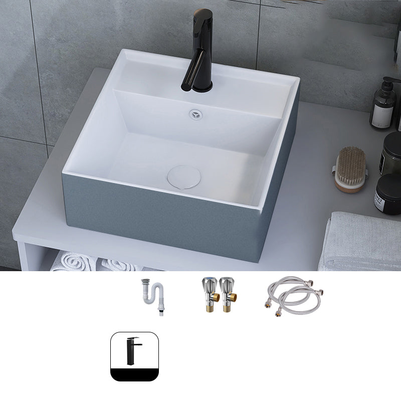 Modern Style Trough Bathroom Sink Rectangle Ceramic Trough Bathroom Sink 13"L x 11"W x 5"H Sink with Faucet Hot and Cold Faucet Clearhalo 'Bathroom Remodel & Bathroom Fixtures' 'Bathroom Sinks & Faucet Components' 'Bathroom Sinks' 'bathroom_sink' 'Home Improvement' 'home_improvement' 'home_improvement_bathroom_sink' 7196078