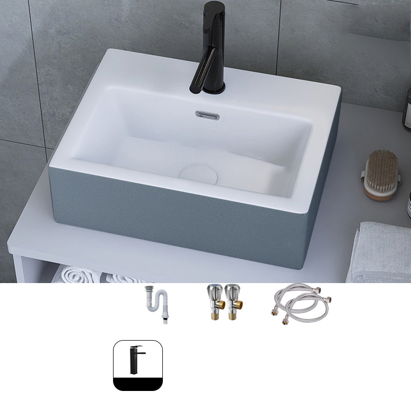 Modern Style Trough Bathroom Sink Rectangle Ceramic Trough Bathroom Sink 18"L x 14"W x 6"H Sink with Faucet Hot and Cold Faucet Clearhalo 'Bathroom Remodel & Bathroom Fixtures' 'Bathroom Sinks & Faucet Components' 'Bathroom Sinks' 'bathroom_sink' 'Home Improvement' 'home_improvement' 'home_improvement_bathroom_sink' 7196082