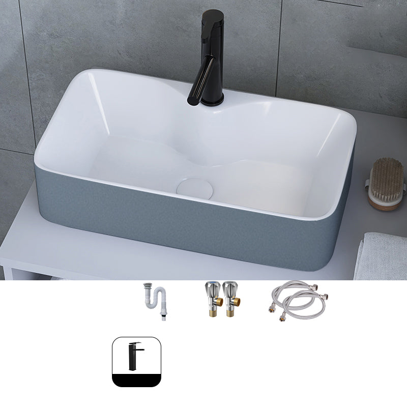 Modern Style Trough Bathroom Sink Rectangle Ceramic Trough Bathroom Sink 22"L x 12"W x 6"H Sink with Faucet Hot and Cold Faucet Clearhalo 'Bathroom Remodel & Bathroom Fixtures' 'Bathroom Sinks & Faucet Components' 'Bathroom Sinks' 'bathroom_sink' 'Home Improvement' 'home_improvement' 'home_improvement_bathroom_sink' 7196084