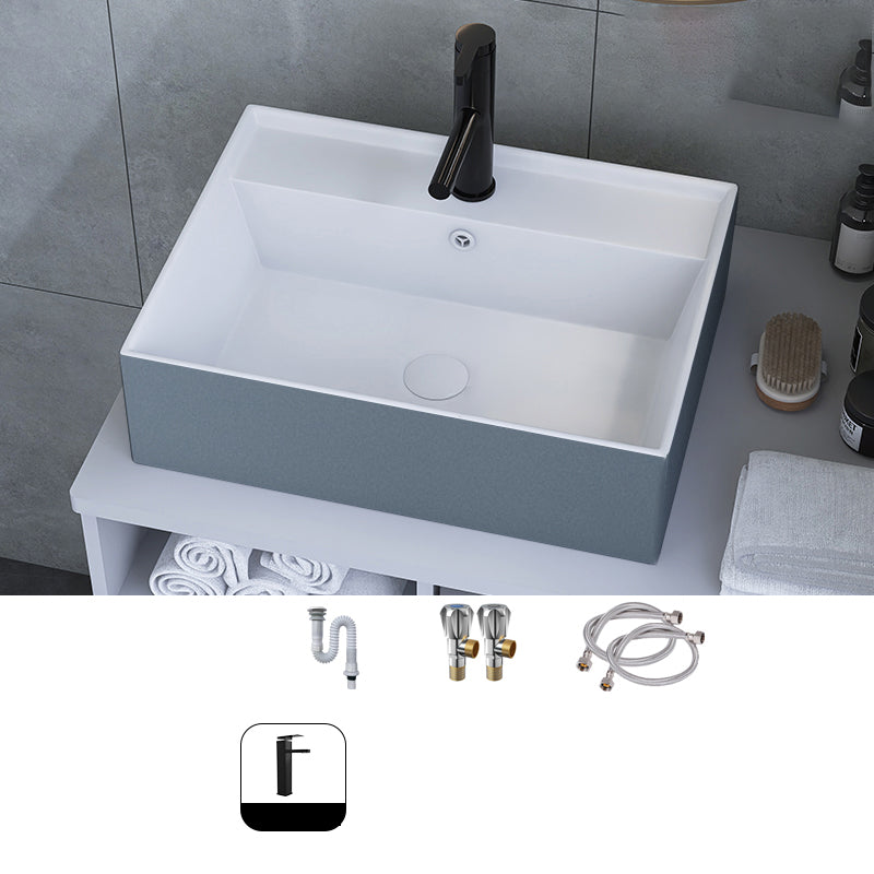 Modern Style Trough Bathroom Sink Rectangle Ceramic Trough Bathroom Sink 23"L x 17"W x 6"H Sink with Faucet Hot and Cold Faucet Clearhalo 'Bathroom Remodel & Bathroom Fixtures' 'Bathroom Sinks & Faucet Components' 'Bathroom Sinks' 'bathroom_sink' 'Home Improvement' 'home_improvement' 'home_improvement_bathroom_sink' 7196086