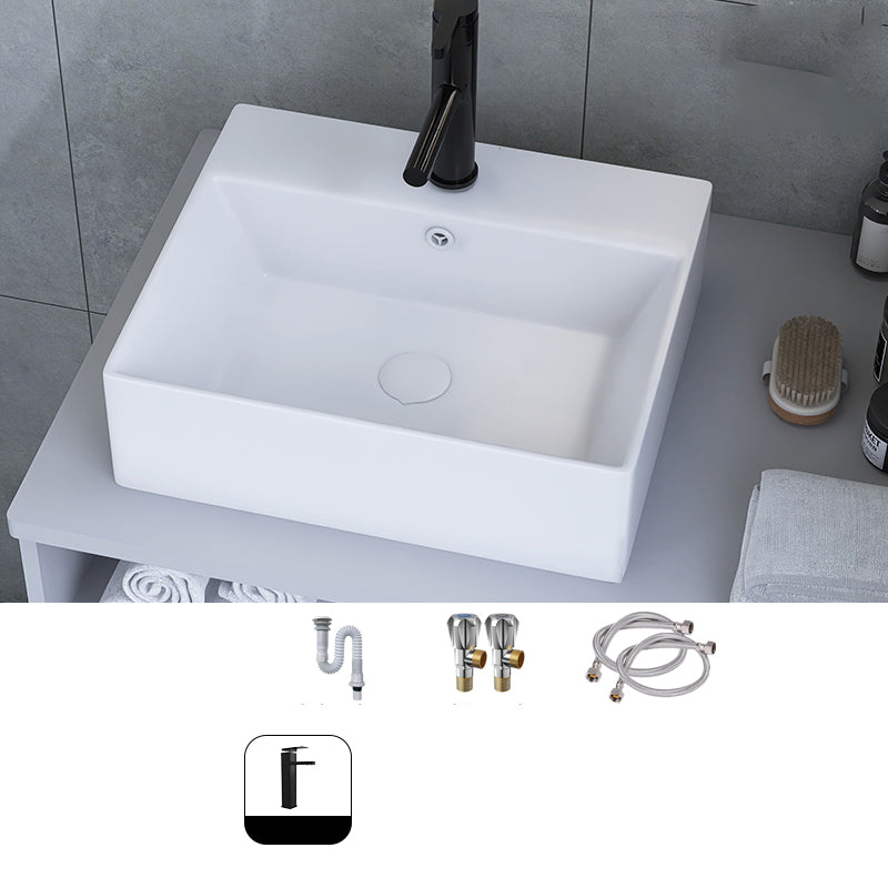 White Trough Bathroom Sink Rectangle Ceramic Trough Bathroom Sink 20"L x 17"W x 6"H Cold and Hot Faucet Included Sink with Faucet Clearhalo 'Bathroom Remodel & Bathroom Fixtures' 'Bathroom Sinks & Faucet Components' 'Bathroom Sinks' 'bathroom_sink' 'Home Improvement' 'home_improvement' 'home_improvement_bathroom_sink' 7196162