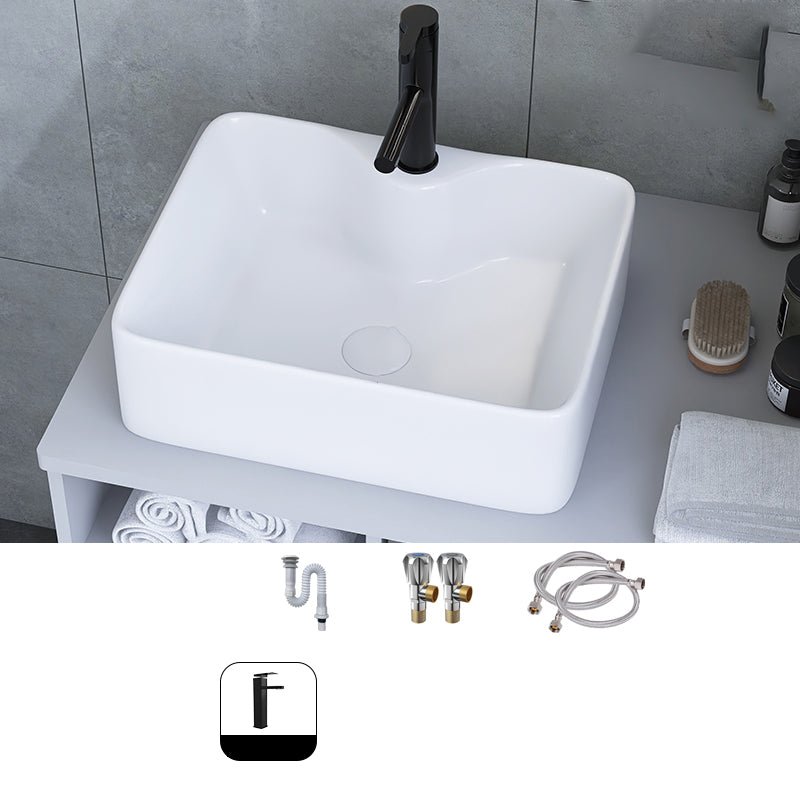 White Trough Bathroom Sink Rectangle Ceramic Trough Bathroom Sink 16"L x 12"W x 5"H Cold and Hot Faucet Included Sink with Faucet Clearhalo 'Bathroom Remodel & Bathroom Fixtures' 'Bathroom Sinks & Faucet Components' 'Bathroom Sinks' 'bathroom_sink' 'Home Improvement' 'home_improvement' 'home_improvement_bathroom_sink' 7196166