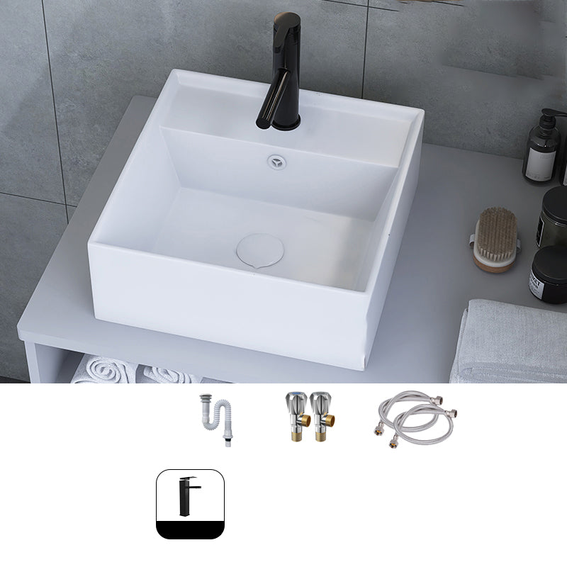White Trough Bathroom Sink Rectangle Ceramic Trough Bathroom Sink 13"L x 11"W x 5"H Cold and Hot Faucet Included Sink with Faucet Clearhalo 'Bathroom Remodel & Bathroom Fixtures' 'Bathroom Sinks & Faucet Components' 'Bathroom Sinks' 'bathroom_sink' 'Home Improvement' 'home_improvement' 'home_improvement_bathroom_sink' 7196170