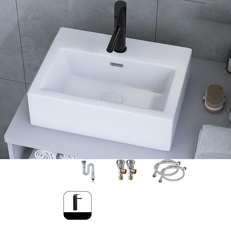 White Trough Bathroom Sink Rectangle Ceramic Trough Bathroom Sink 18"L x 14"W x 6"H Cold and Hot Faucet Included Sink with Faucet Clearhalo 'Bathroom Remodel & Bathroom Fixtures' 'Bathroom Sinks & Faucet Components' 'Bathroom Sinks' 'bathroom_sink' 'Home Improvement' 'home_improvement' 'home_improvement_bathroom_sink' 7196173