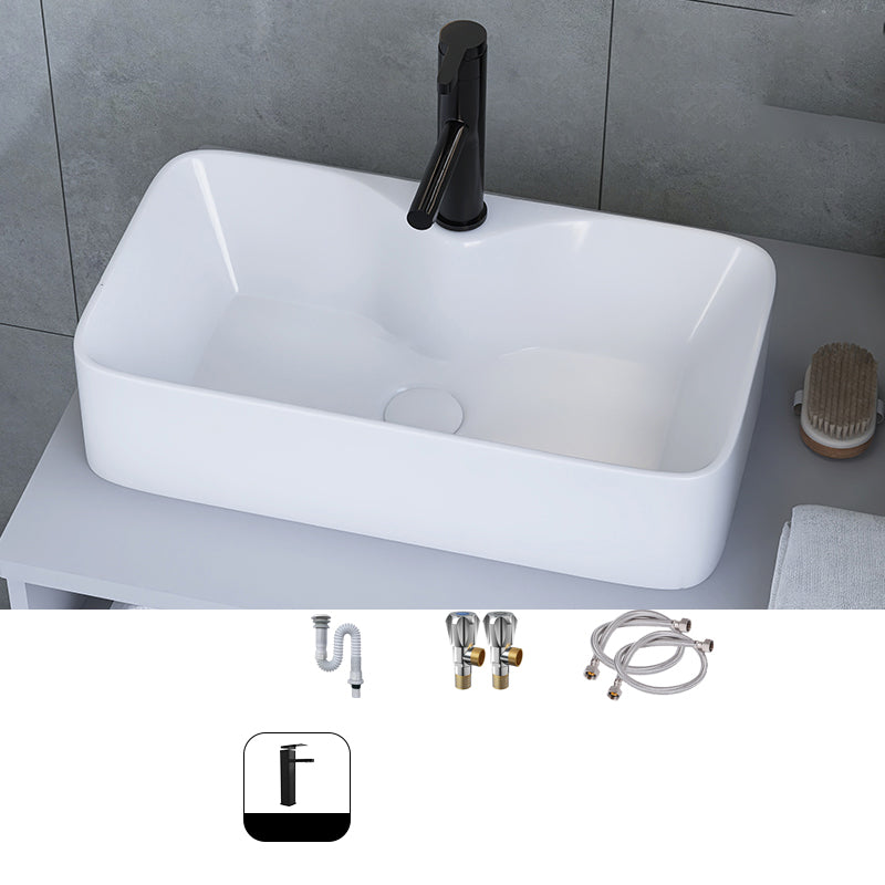 White Trough Bathroom Sink Rectangle Ceramic Trough Bathroom Sink 22"L x 12"W x 6"H Cold and Hot Faucet Included Sink with Faucet Clearhalo 'Bathroom Remodel & Bathroom Fixtures' 'Bathroom Sinks & Faucet Components' 'Bathroom Sinks' 'bathroom_sink' 'Home Improvement' 'home_improvement' 'home_improvement_bathroom_sink' 7196175