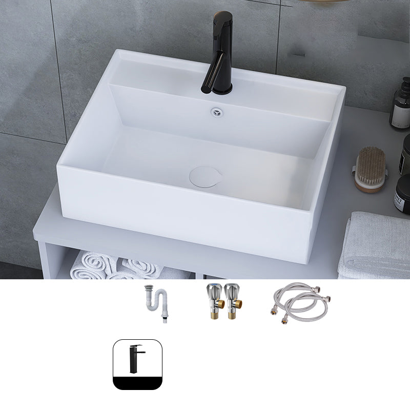 White Trough Bathroom Sink Rectangle Ceramic Trough Bathroom Sink 23"L x 17"W x 6"H Cold and Hot Faucet Included Sink with Faucet Clearhalo 'Bathroom Remodel & Bathroom Fixtures' 'Bathroom Sinks & Faucet Components' 'Bathroom Sinks' 'bathroom_sink' 'Home Improvement' 'home_improvement' 'home_improvement_bathroom_sink' 7196177