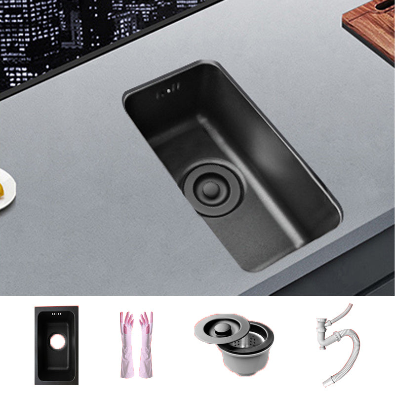 Black Stainless Steel Sink Single Bowl Undermount Sink with Basket Strainer 9"L x 17"W x 8"H Sink Only None Clearhalo 'Home Improvement' 'home_improvement' 'home_improvement_kitchen_sinks' 'Kitchen Remodel & Kitchen Fixtures' 'Kitchen Sinks & Faucet Components' 'Kitchen Sinks' 'kitchen_sinks' 7196221