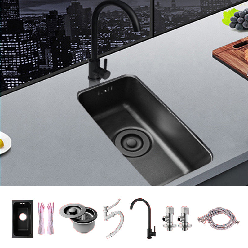 Black Stainless Steel Sink Single Bowl Undermount Sink with Basket Strainer 9"L x 17"W x 8"H Sink with Faucet Cold and Hot Tap Clearhalo 'Home Improvement' 'home_improvement' 'home_improvement_kitchen_sinks' 'Kitchen Remodel & Kitchen Fixtures' 'Kitchen Sinks & Faucet Components' 'Kitchen Sinks' 'kitchen_sinks' 7196227