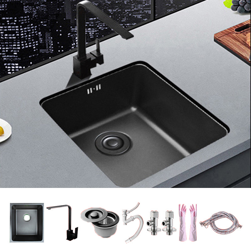 Black Stainless Steel Sink Single Bowl Undermount Sink with Basket Strainer 13"L x 15"W x 8"H Sink with Faucet Seven Character Faucet Clearhalo 'Home Improvement' 'home_improvement' 'home_improvement_kitchen_sinks' 'Kitchen Remodel & Kitchen Fixtures' 'Kitchen Sinks & Faucet Components' 'Kitchen Sinks' 'kitchen_sinks' 7196233