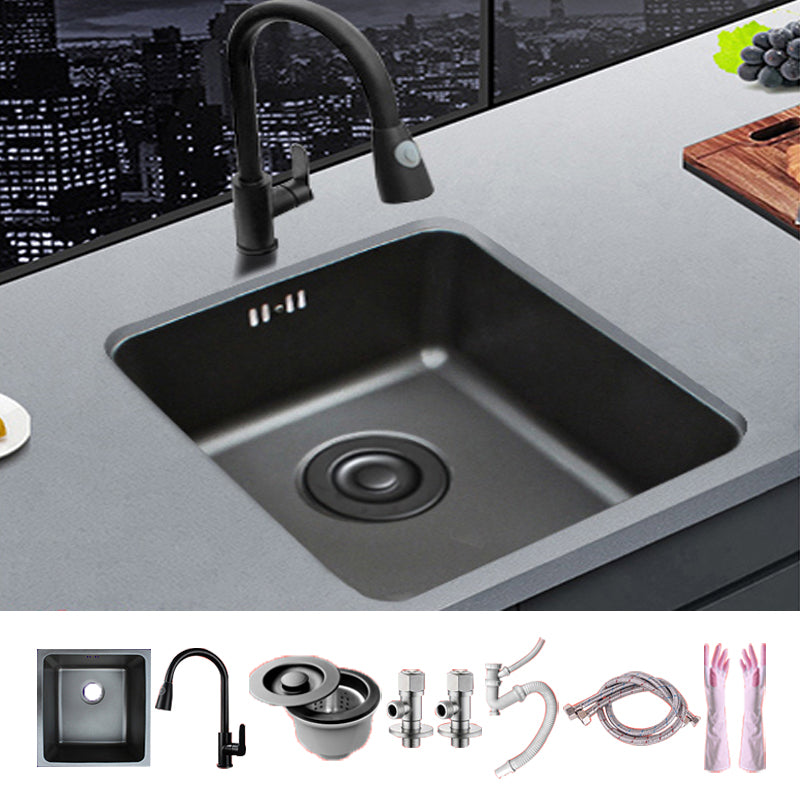 Black Stainless Steel Sink Single Bowl Undermount Sink with Basket Strainer 15"L x 17"W x 8"H Sink with Faucet Pull Out Faucet Clearhalo 'Home Improvement' 'home_improvement' 'home_improvement_kitchen_sinks' 'Kitchen Remodel & Kitchen Fixtures' 'Kitchen Sinks & Faucet Components' 'Kitchen Sinks' 'kitchen_sinks' 7196239