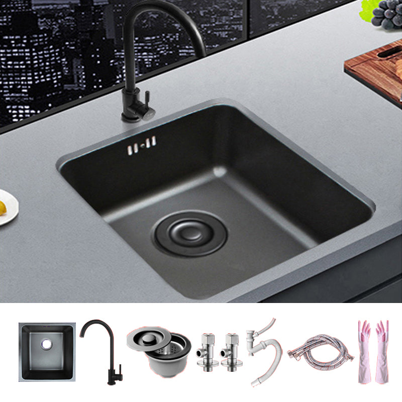 Black Stainless Steel Sink Single Bowl Undermount Sink with Basket Strainer 15"L x 17"W x 8"H Sink with Faucet Cold and Hot Tap Clearhalo 'Home Improvement' 'home_improvement' 'home_improvement_kitchen_sinks' 'Kitchen Remodel & Kitchen Fixtures' 'Kitchen Sinks & Faucet Components' 'Kitchen Sinks' 'kitchen_sinks' 7196240