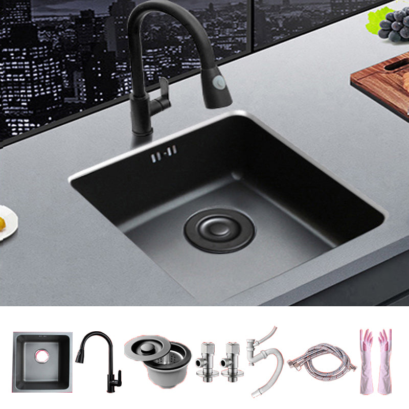 Black Stainless Steel Sink Single Bowl Undermount Sink with Basket Strainer 17"L x 17"W x 8"H Sink with Faucet Pull Out Faucet Clearhalo 'Home Improvement' 'home_improvement' 'home_improvement_kitchen_sinks' 'Kitchen Remodel & Kitchen Fixtures' 'Kitchen Sinks & Faucet Components' 'Kitchen Sinks' 'kitchen_sinks' 7196242