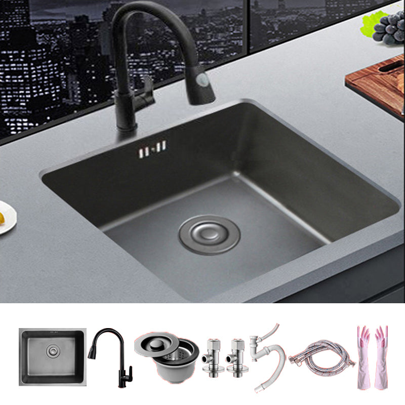 Black Stainless Steel Sink Single Bowl Undermount Sink with Basket Strainer 21"L x 17"W x 8"H Sink with Faucet Pull Out Faucet Clearhalo 'Home Improvement' 'home_improvement' 'home_improvement_kitchen_sinks' 'Kitchen Remodel & Kitchen Fixtures' 'Kitchen Sinks & Faucet Components' 'Kitchen Sinks' 'kitchen_sinks' 7196246