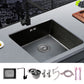 Black Stainless Steel Sink Single Bowl Undermount Sink with Basket Strainer 21"L x 17"W x 8"H Sink with Faucet Seven Character Faucet Clearhalo 'Home Improvement' 'home_improvement' 'home_improvement_kitchen_sinks' 'Kitchen Remodel & Kitchen Fixtures' 'Kitchen Sinks & Faucet Components' 'Kitchen Sinks' 'kitchen_sinks' 7196247