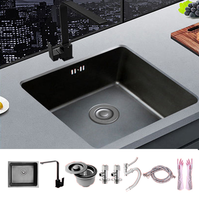 Black Stainless Steel Sink Single Bowl Undermount Sink with Basket Strainer 21"L x 17"W x 8"H Sink with Faucet Seven Character Faucet Clearhalo 'Home Improvement' 'home_improvement' 'home_improvement_kitchen_sinks' 'Kitchen Remodel & Kitchen Fixtures' 'Kitchen Sinks & Faucet Components' 'Kitchen Sinks' 'kitchen_sinks' 7196247